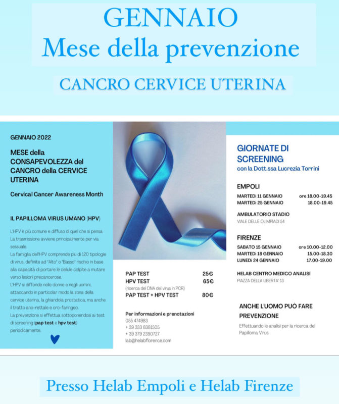 GENNAIO=MESE PREVENZIONE CANCRO ALLA CERVICE UTERINA